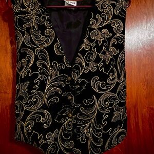 Clio Black and Gold Paisley Patterned Velveteen Vest
